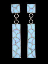 Zuni Sterling Silver Opalite Post Fish Scale Earrings - PuebloDirect.com