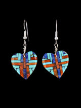 Santo Domingo Turquoise Inlay Heart Mosaic Earrings