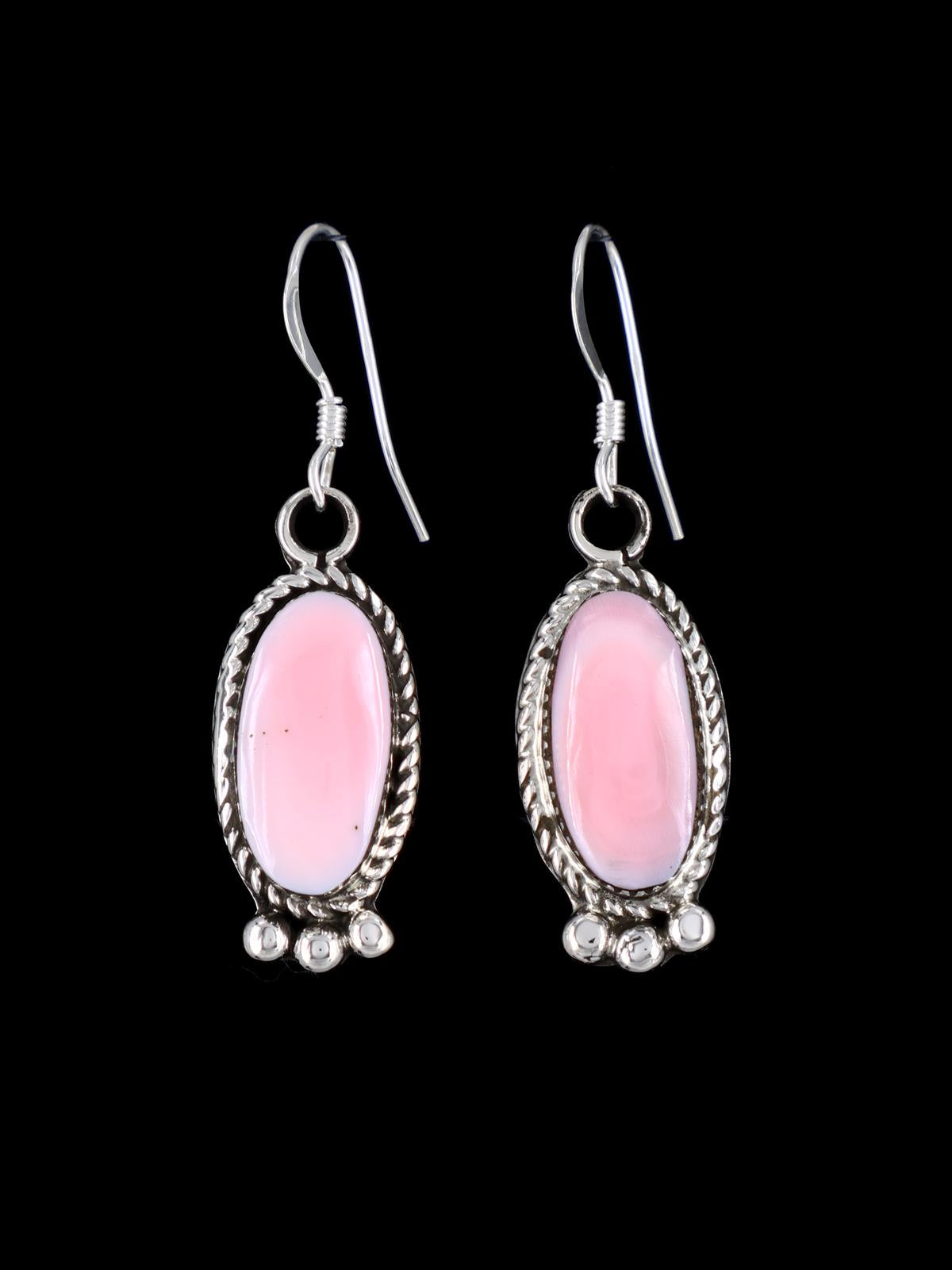 Navajo Pink Conch Sterling Silver Dangle Earrings