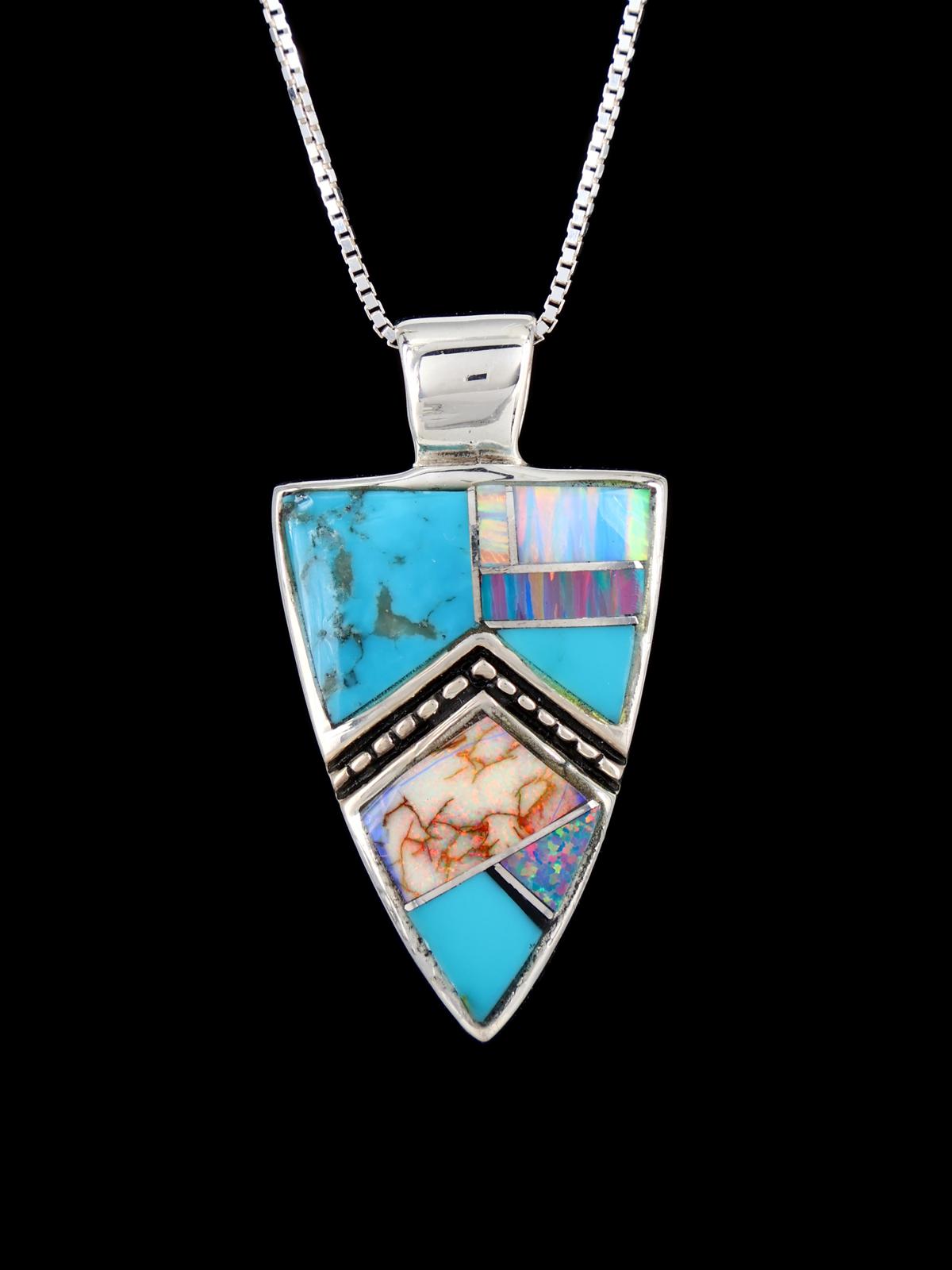 Native American Turquoise and Opal Arrowhead Inlay Pendant
