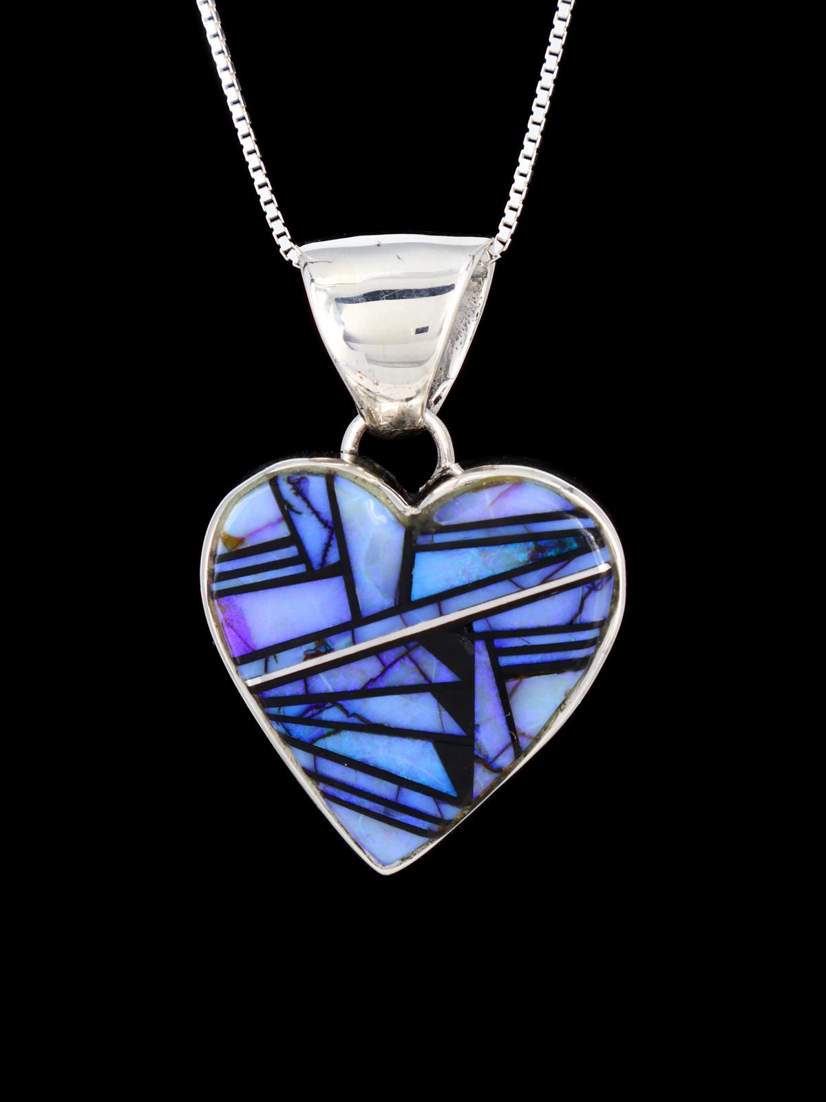 Pendentif incrusté de coeur en mosaïque turquoise Navajo