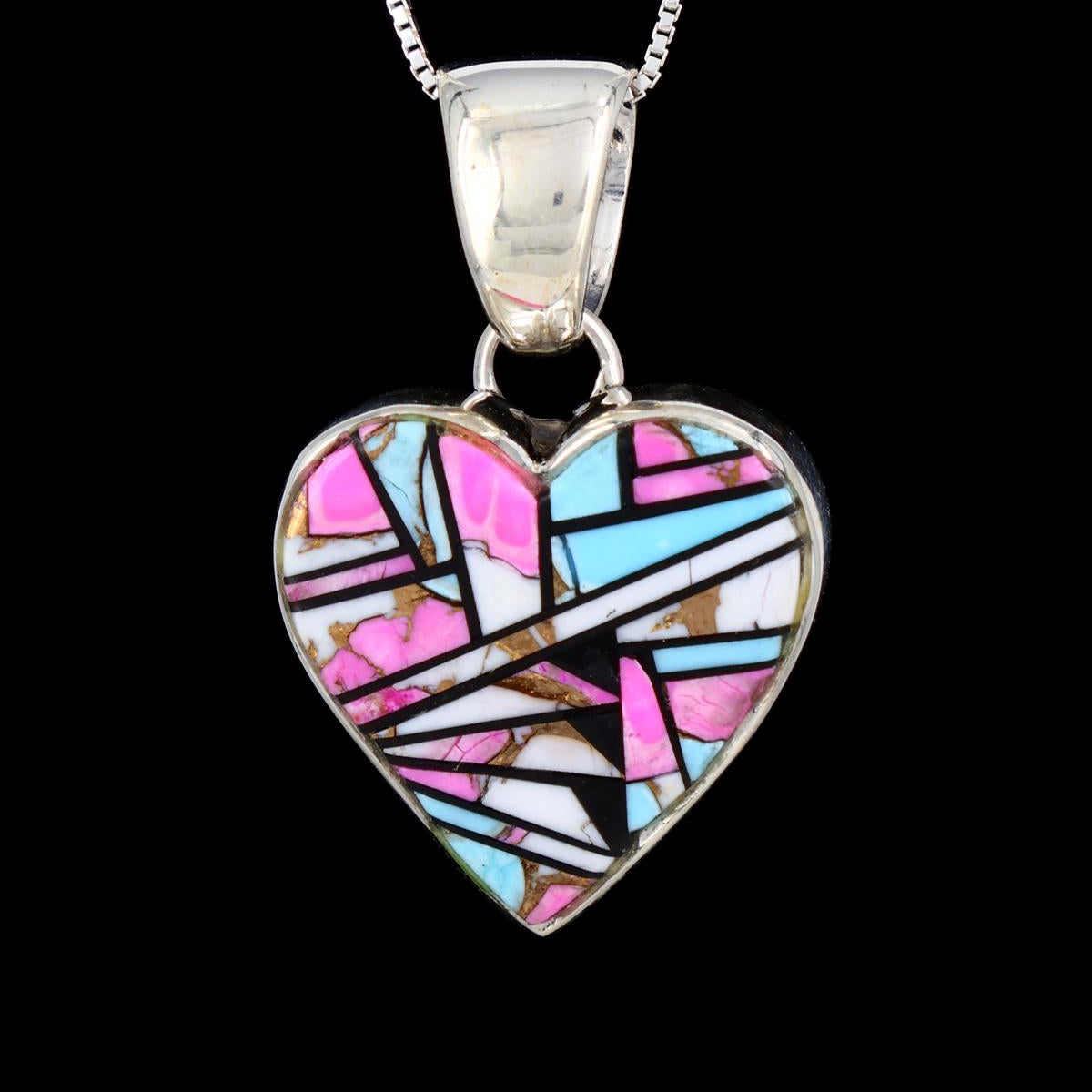 Navajo Multistone Mosaic Inlay Heart Pendant – PuebloDirect.com