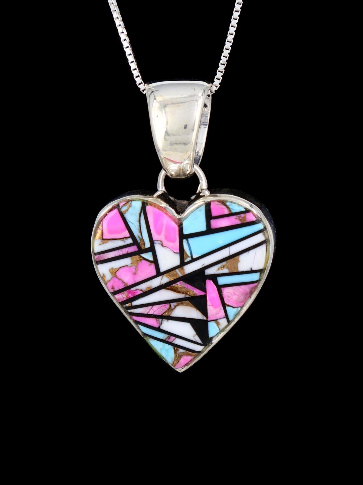 Pendentif incrusté de coeur en mosaïque turquoise Navajo