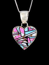 Pendentif incrusté de coeur en mosaïque turquoise Navajo