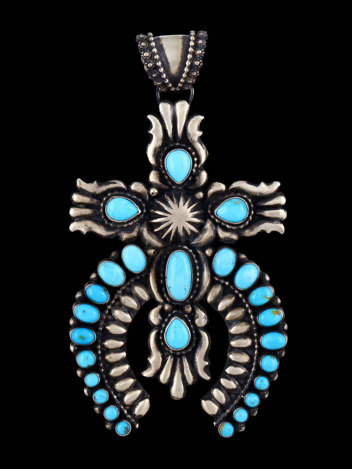Native American Sleeping Beauty Turquoise Sterling Silver Cross Pendant