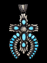 Native American Sleeping Beauty Turquoise Sterling Silver Cross Pendant
