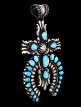 Native American Sleeping Beauty Turquoise Sterling Silver Cross Pendant