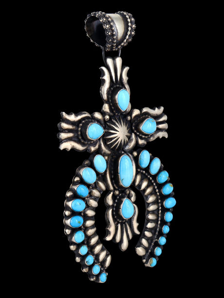 Native American Sleeping Beauty Turquoise Sterling Silver Cross Pendant