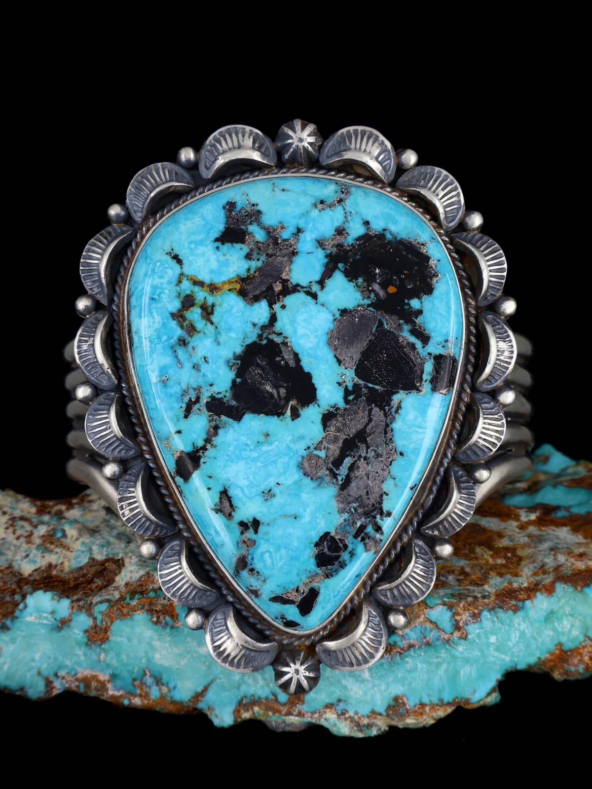 Large Native American Jewelry Natural Turquoise Cuff Bracelet