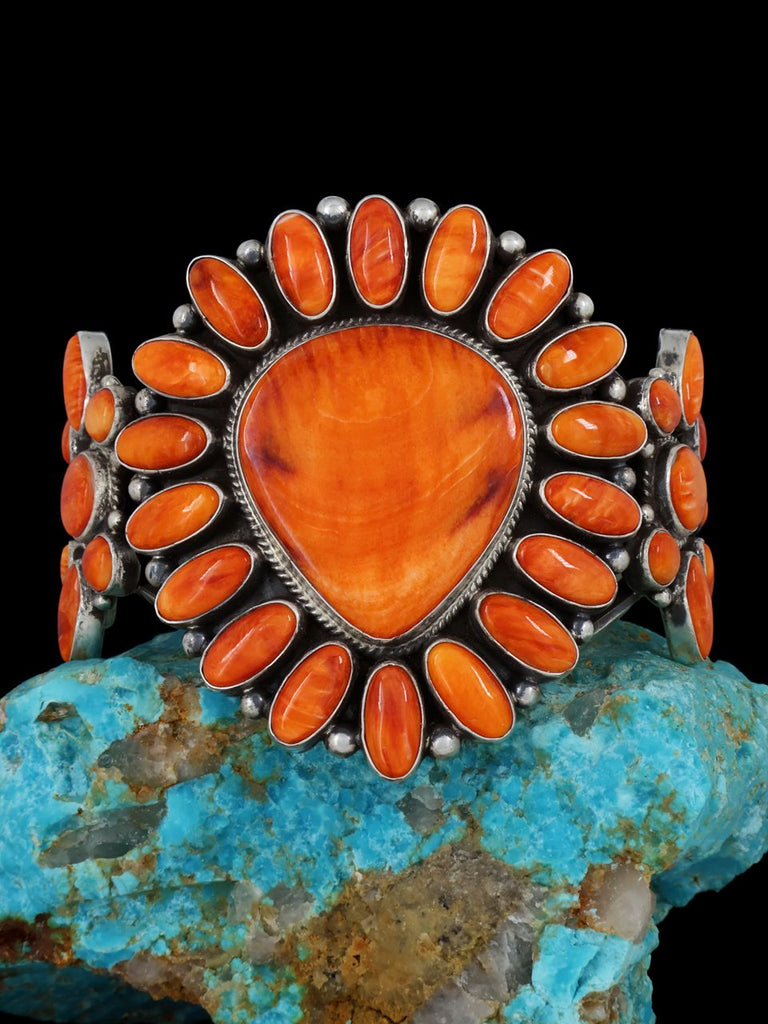 Native American Sterling Silver Orange Spiny Oyster Cuff Bracelet - PuebloDirect.com