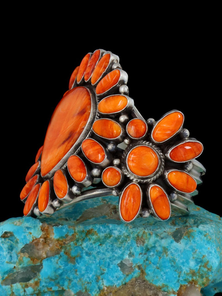 Native American Sterling Silver Orange Spiny Oyster Cuff Bracelet - PuebloDirect.com