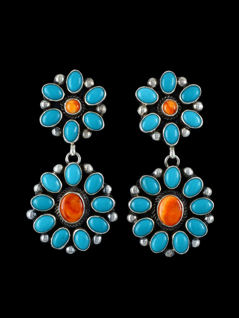 Turquoise and Spiny Oyster Navajo Dangle Post Earrings - PuebloDirect.com