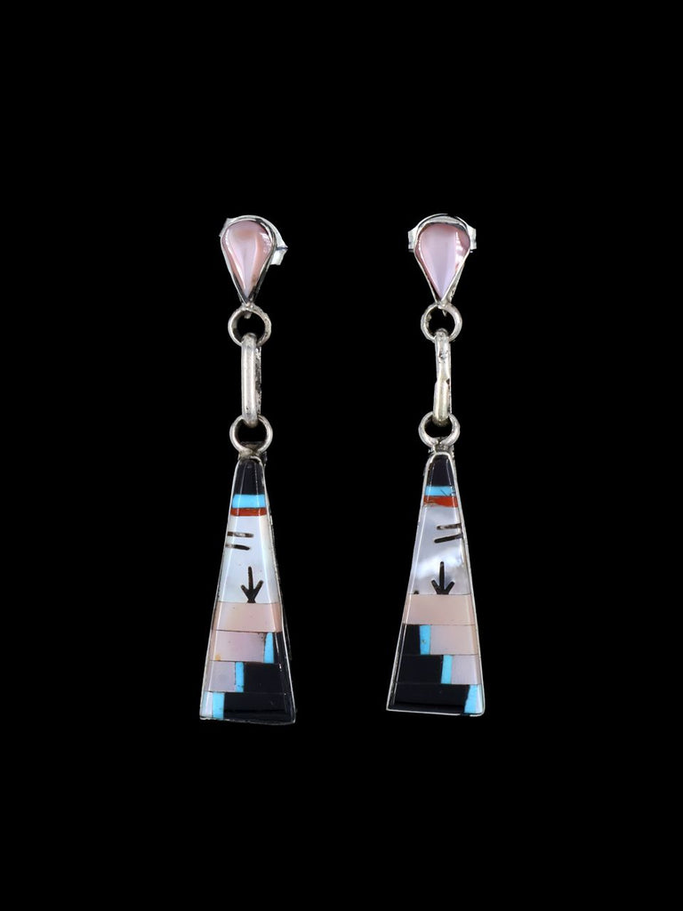 Native American Zuni Inlay Pink Shell Post Earrings - PuebloDirect.com