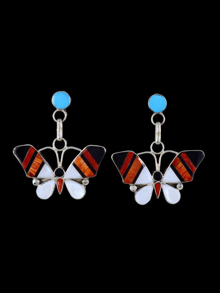 Spiny Oyster and Mother of Pearl Inlay Butterfly Post Earrings - PuebloDirect.com