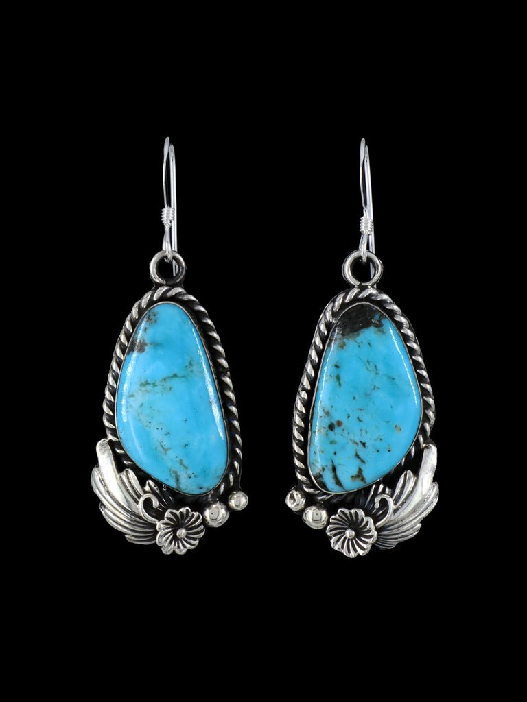 Navajo Sculpted Leaf Turquoise Dangle Earrings - PuebloDirect.com