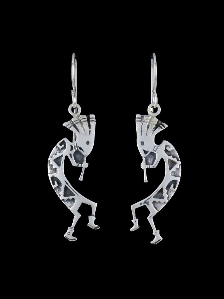 Navajo Sterling Silver Kokopelli Dangle Earrings - PuebloDirect.com