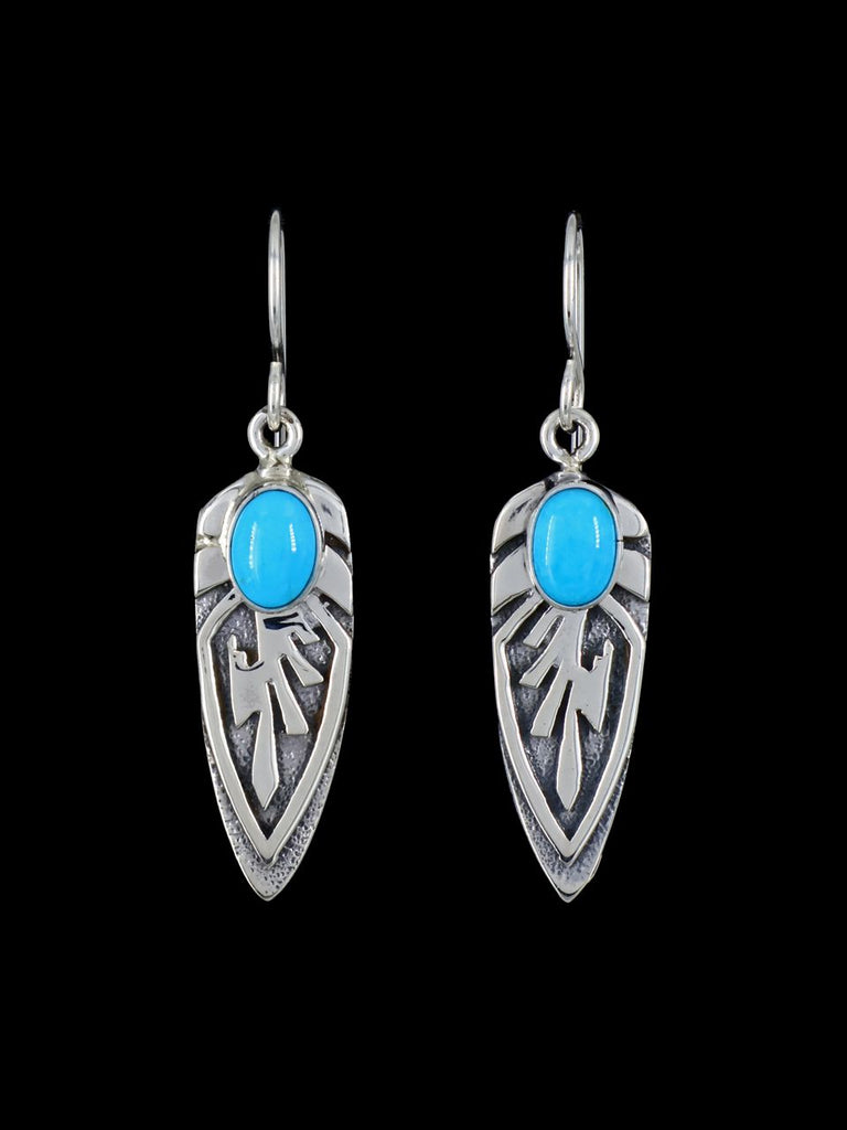 Navajo Sterling Silver Turquoise Dangle Feather Earrings - PuebloDirect.com