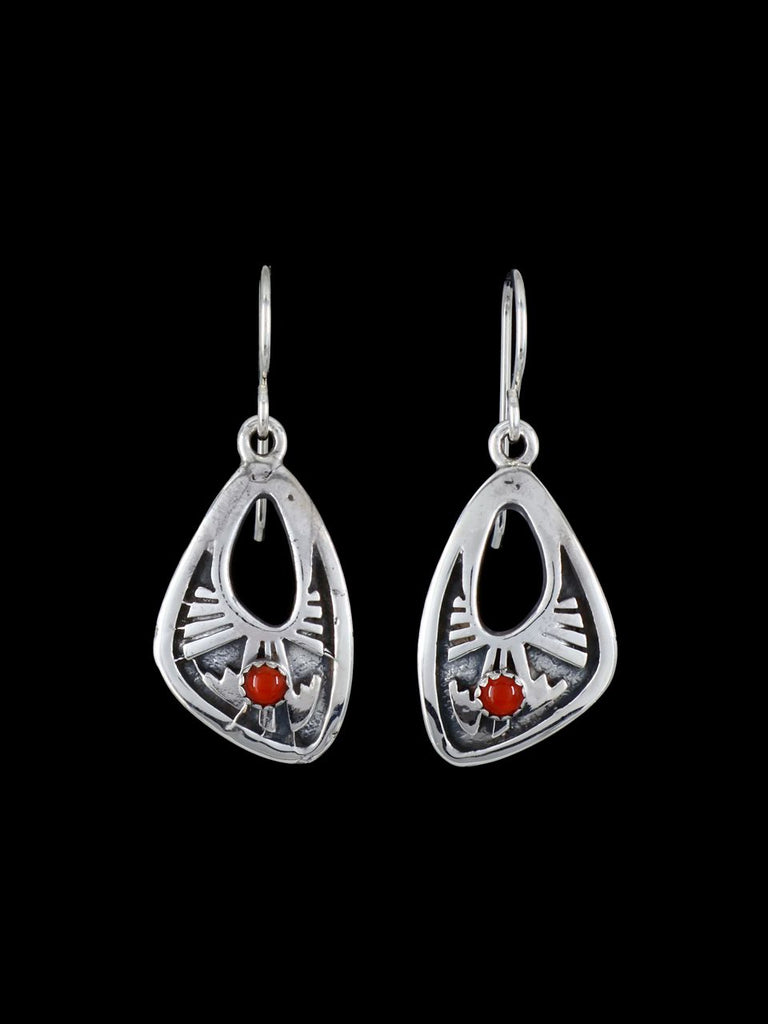 Navajo Sterling Silver Coral Dangle Earrings - PuebloDirect.com