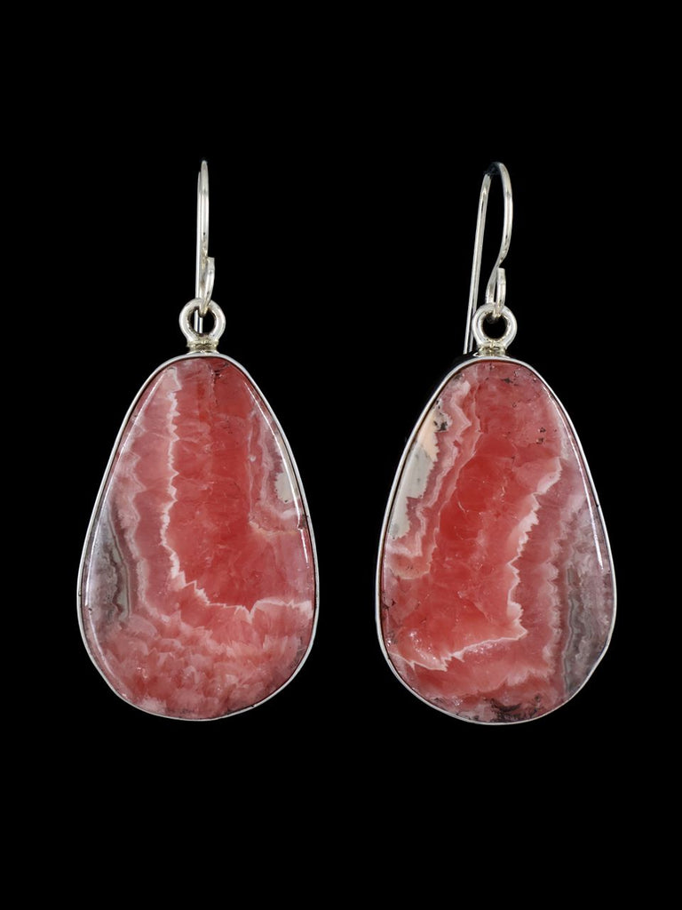 Native American Sterling Silver Pink Rhodochrosite Dangle Earrings - PuebloDirect.com