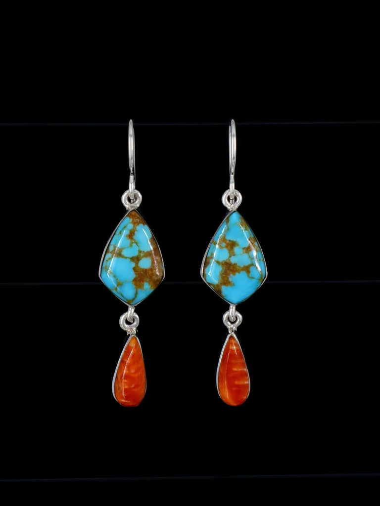 Navajo Turquoise and Spiny Oyster Dangle Earrings - PuebloDirect.com