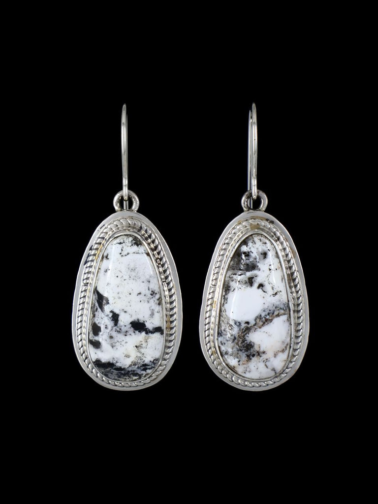 Native American Sterling Silver White Buffalo Dangle Earrings - PuebloDirect.com