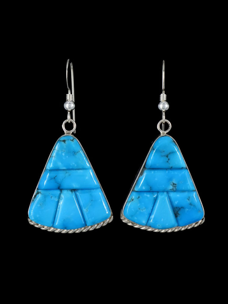 Navajo Turquoise Cobblestone Inlay Dangle Earrings - PuebloDirect.com