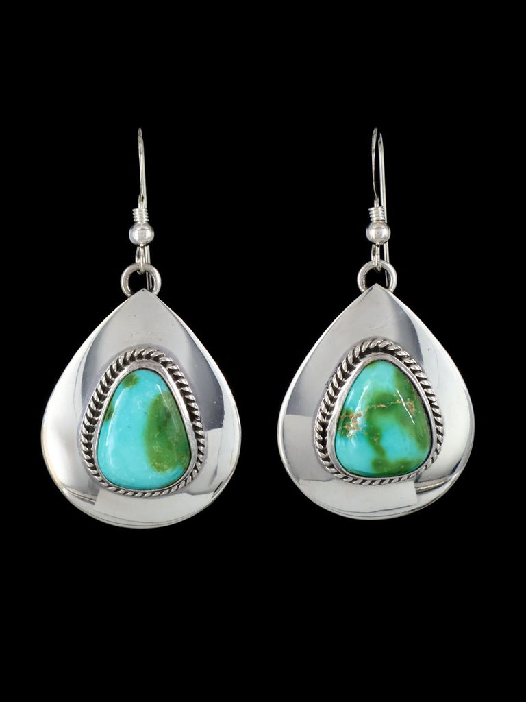 Navajo Sonoran Gold Turquoise Sterling Silver Dangle Earrings - PuebloDirect.com
