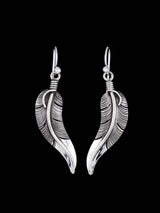 Native American Sterling Silver Dangle Feather Earrings - PuebloDirect.com