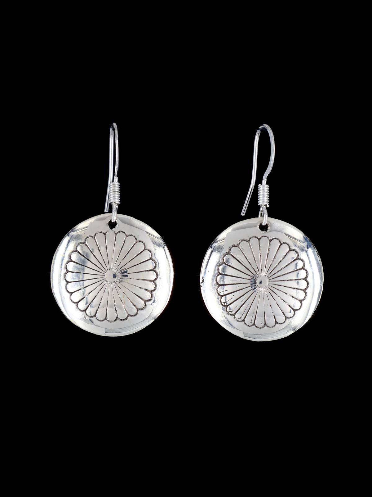 Navajo Sterling Silver Dangle Disc Earrings - PuebloDirect.com