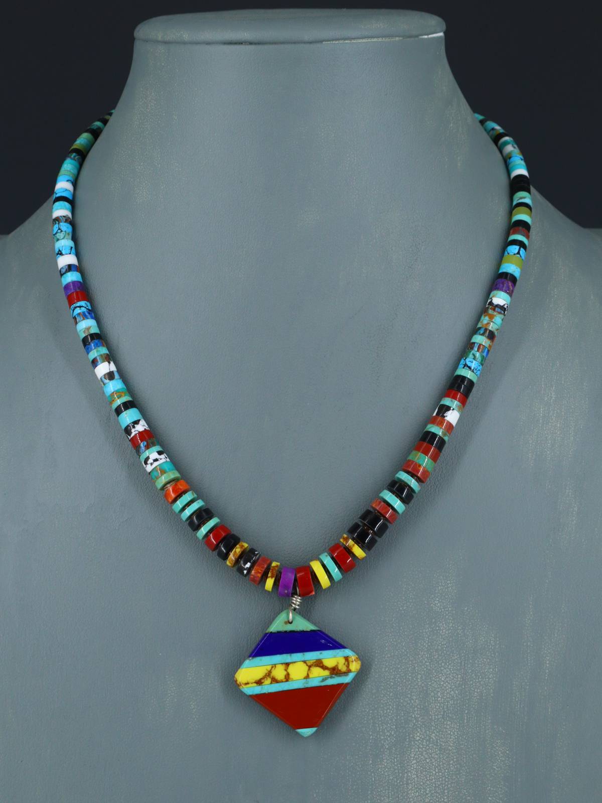Native American Turquoise Mosaic Single Strand Necklace Set