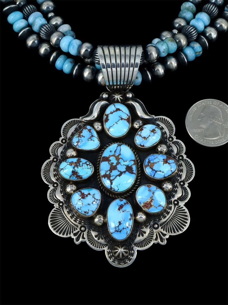 Native American Golden Hill Turquoise Sterling Silver Beaded Necklace and Earring Set - PuebloDirect.com