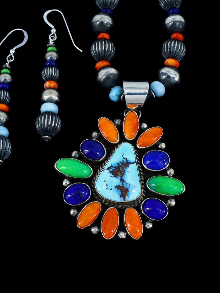 Native American Multistone Sterling Silver Beaded Necklace and Earring Set - PuebloDirect.com