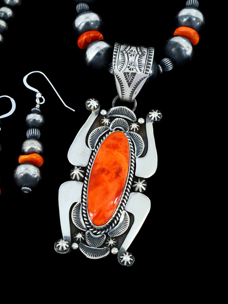 Native American Spiny Oyster Sterling Silver Beaded Necklace and Earring Set - PuebloDirect.com