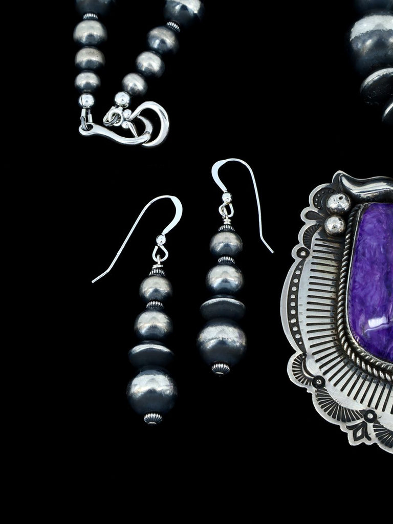 Native American Purple Charoite Sterling Silver Beaded Necklace and Earring Set - PuebloDirect.com