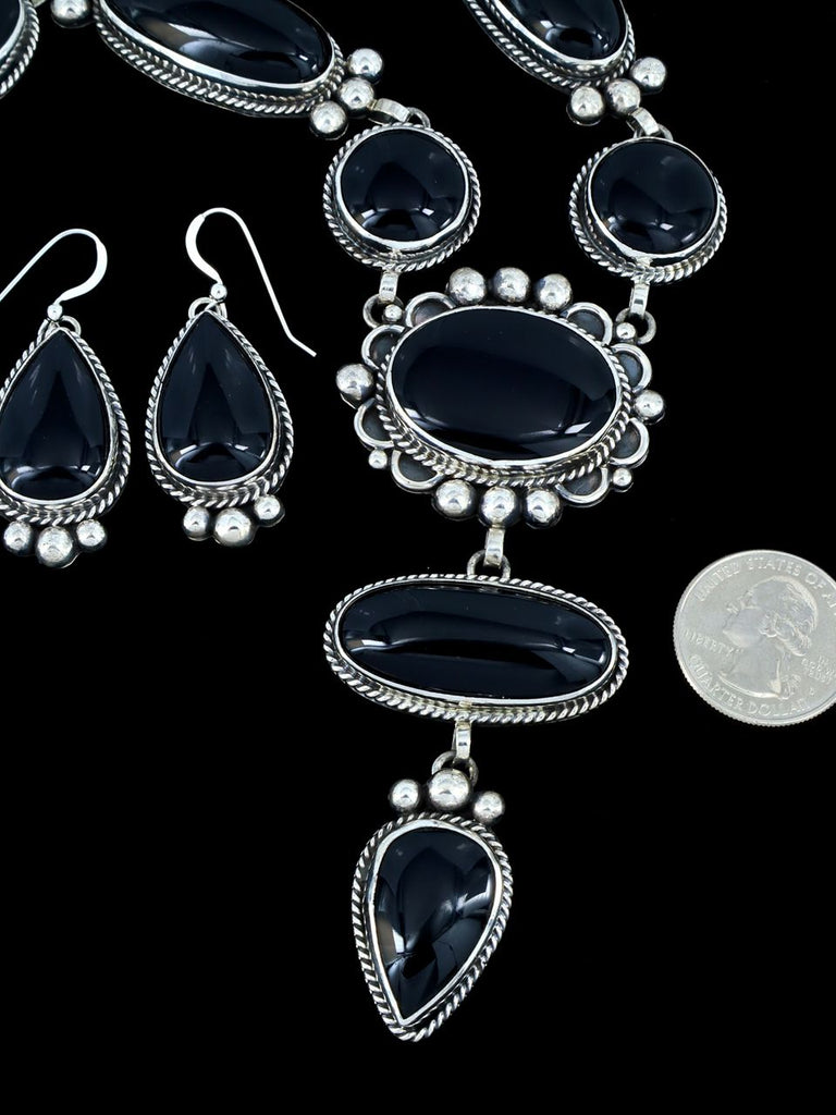 Native American Jewelry Black Onyx Lariat Necklace and Earring Set - PuebloDirect.com