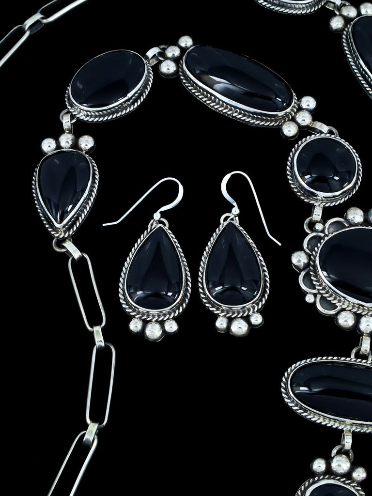 Native American Jewelry Black Onyx Lariat Necklace and Earring Set - PuebloDirect.com