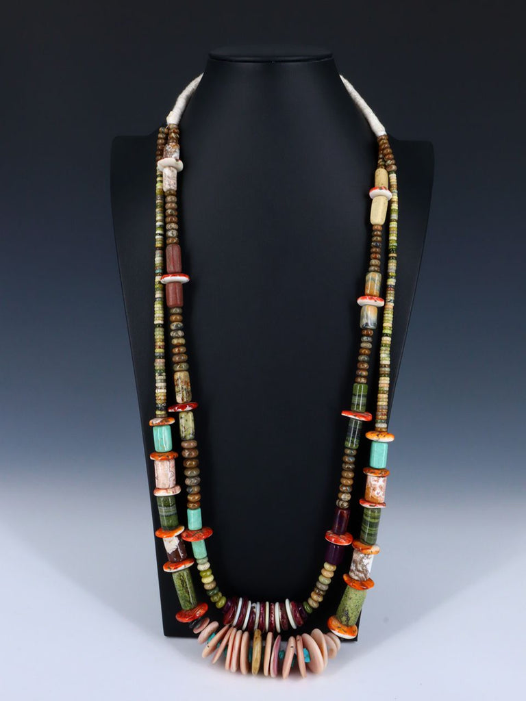 Double Strand Native American Santo Domingo Multi Stone Necklace - PuebloDirect.com