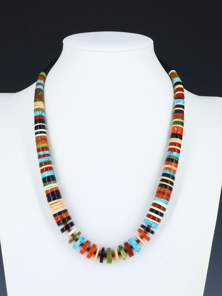 Native American Indian Apple Coral Turquoise and Shell Necklace - PuebloDirect.com