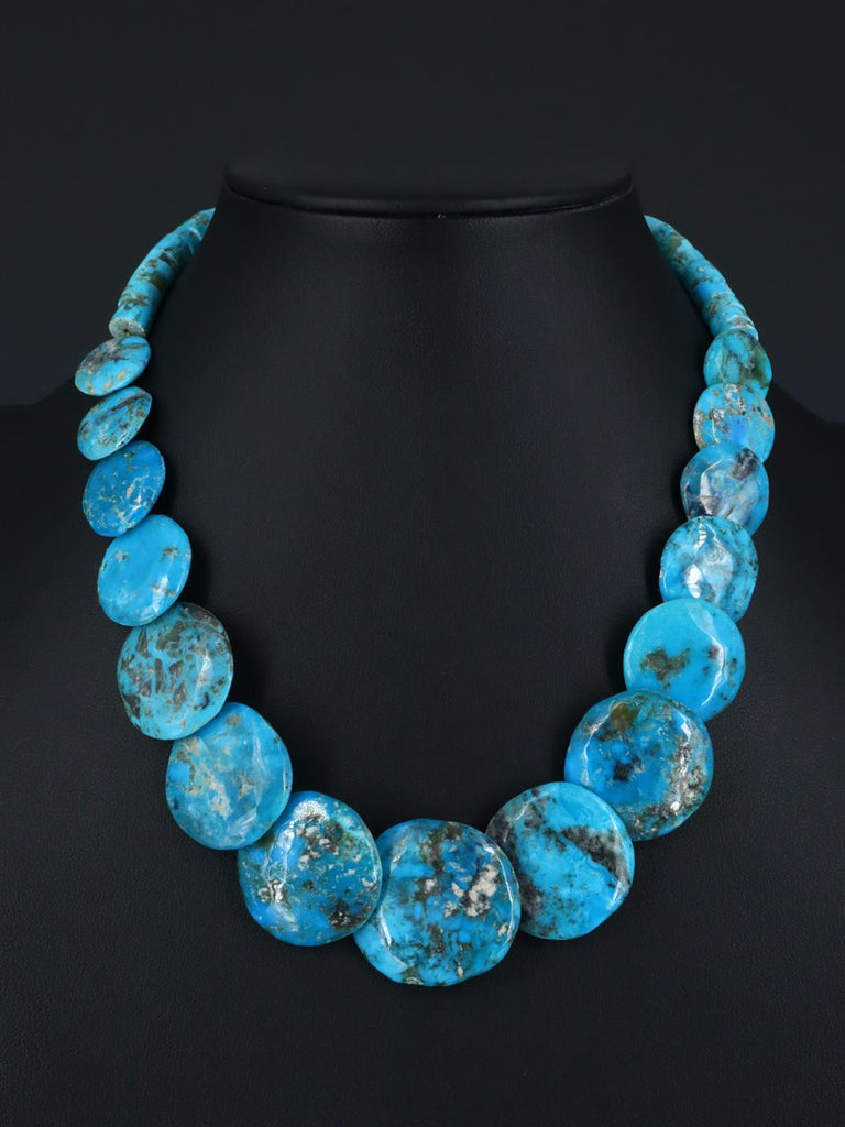 Native American Jewelry Blue Turquoise Disc Necklace - PuebloDirect.com