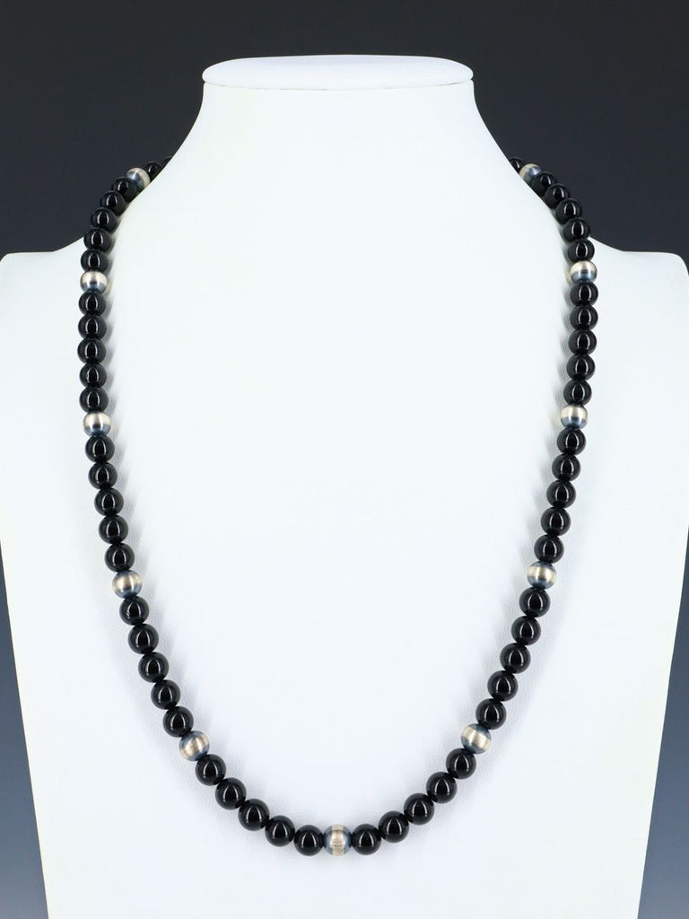Native American Onyx and Sterling Silver Beaded Necklace - PuebloDirect.com