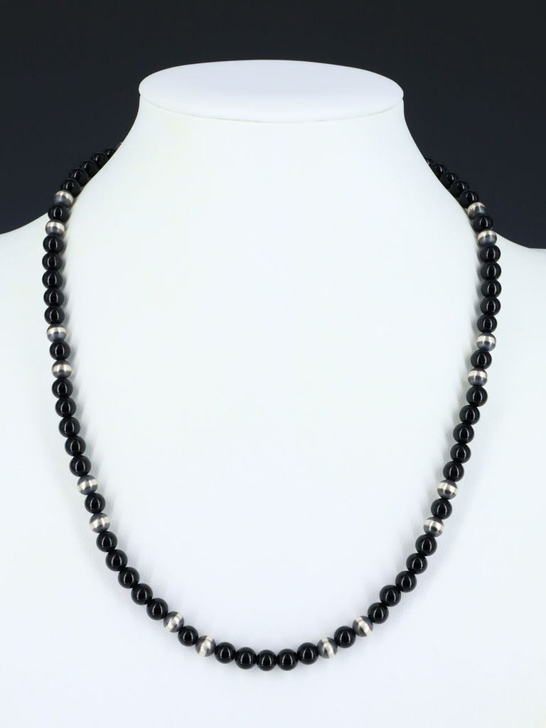 Native American Onyx and Sterling Silver Beaded Necklace - PuebloDirect.com