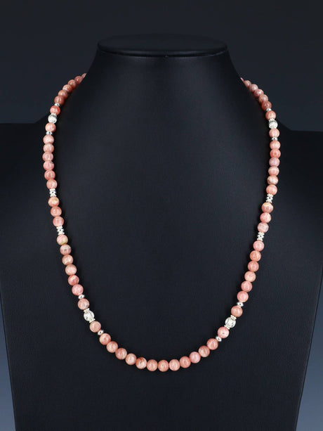Native American Rhodochrosite and Sterling Silver Bead Necklace - PuebloDirect.com