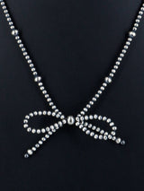 Navajo Jewelry Single Strand Sterling Silver Bow Beaded Necklace - PuebloDirect.com