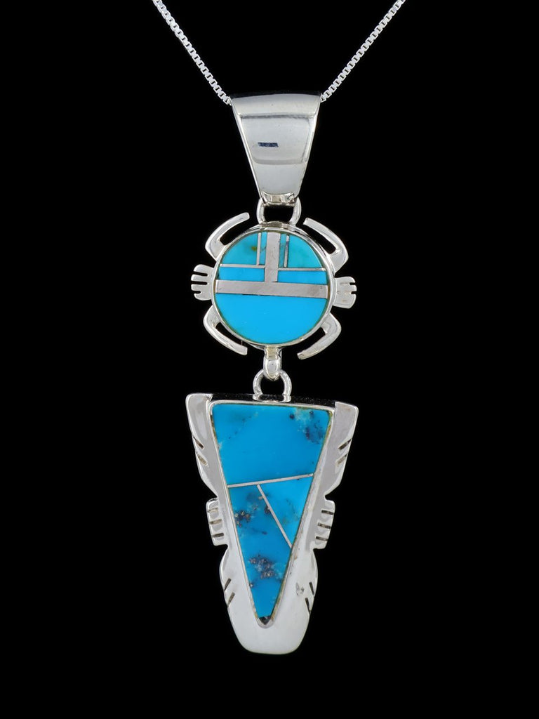 Navajo Turquoise Inlay Yei Sterling Silver Pendant - PuebloDirect.com