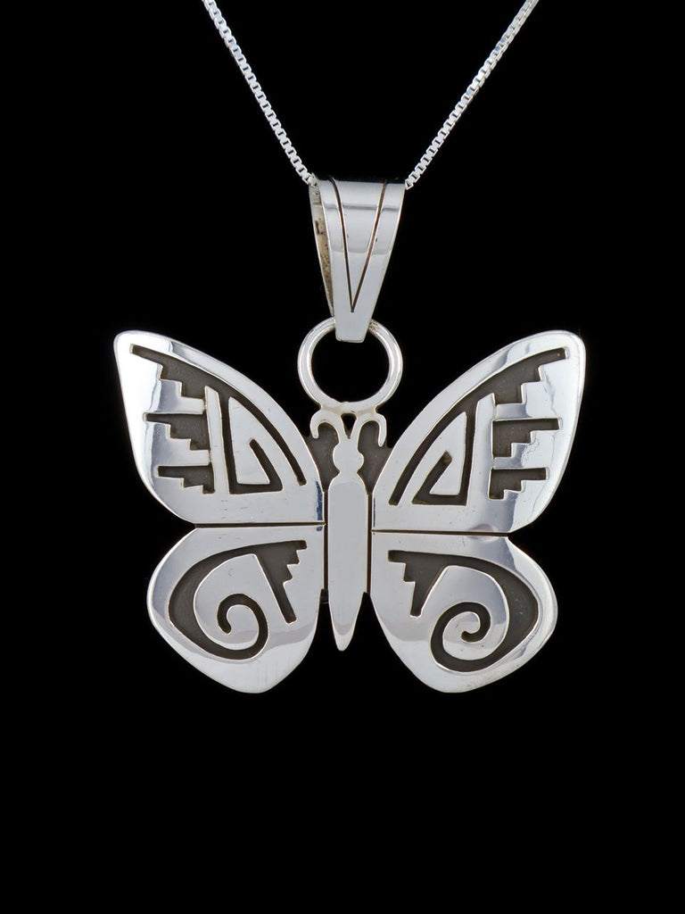 Native American Sterling Silver Butterfly Overlay Pendant - PuebloDirect.com