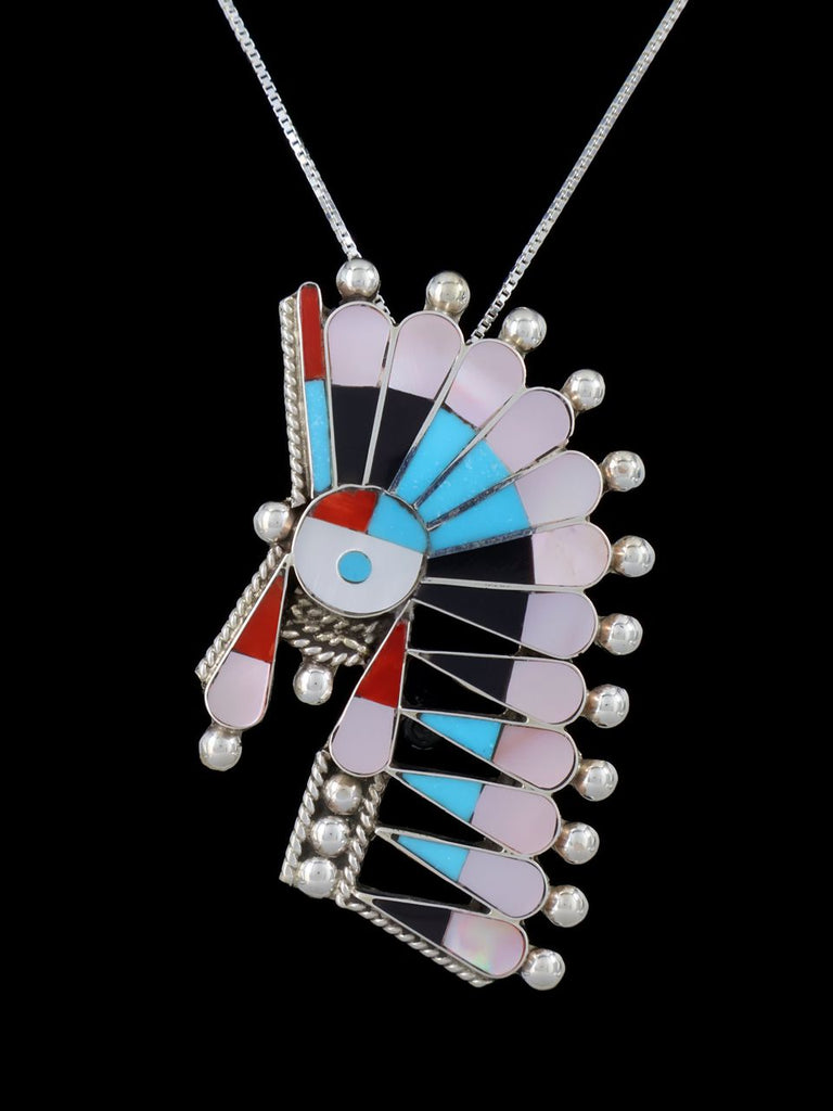 Sterling Silver Zuni Inlay Chief Pin Pendant - PuebloDirect.com