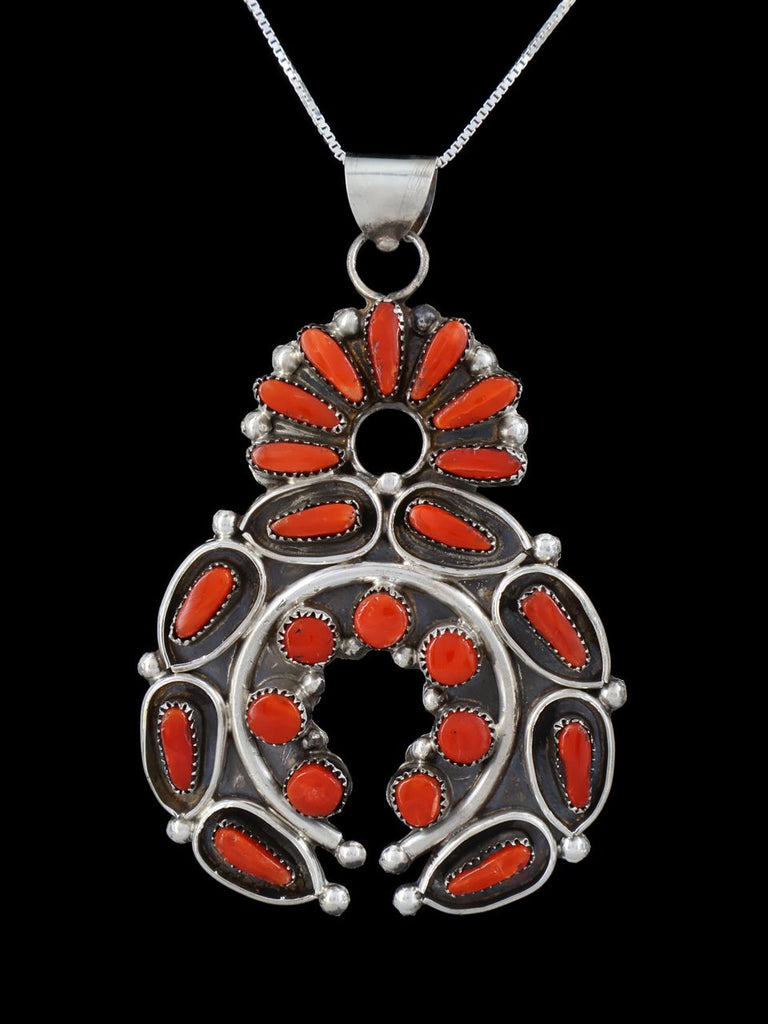 Native American Sterling Silver Zuni Coral Pendant - PuebloDirect.com