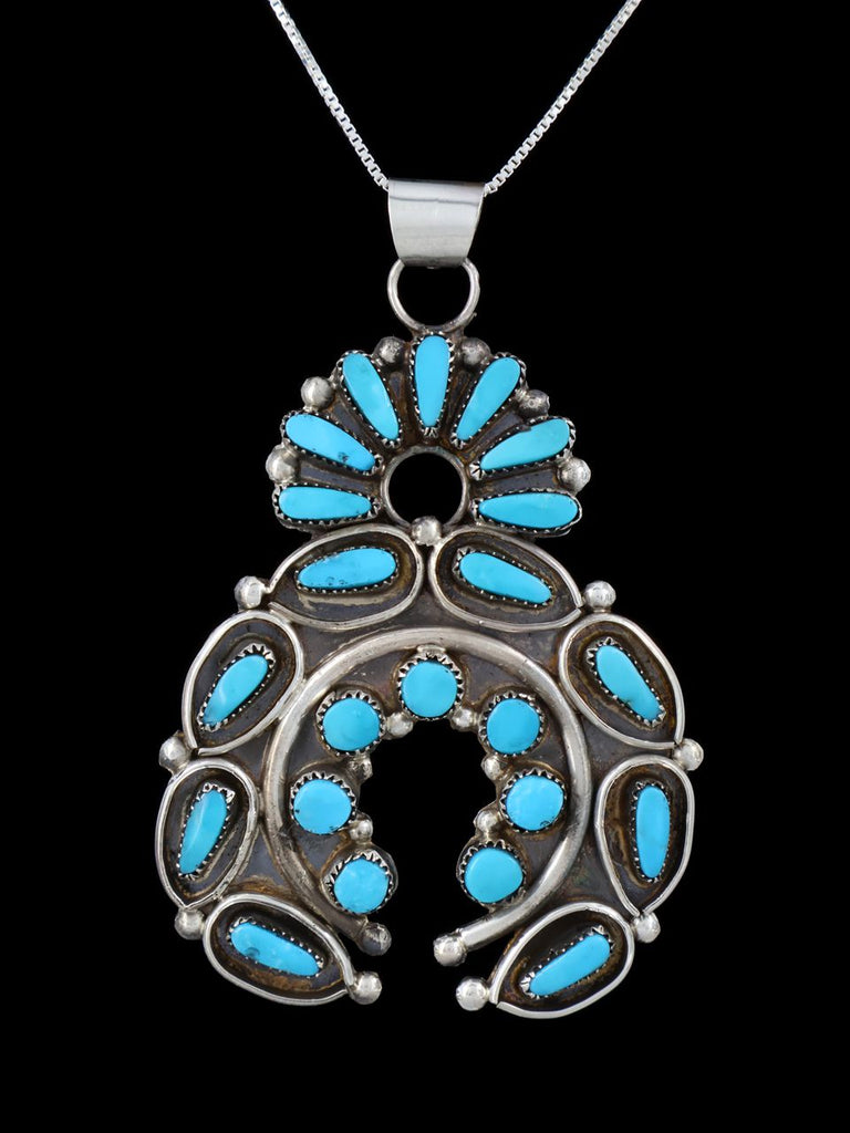 Native American Sterling Silver Zuni Turquoise Pendant - PuebloDirect.com