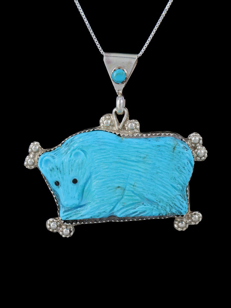 Zuni Inlay Turquoise Bear Pendant - PuebloDirect.com