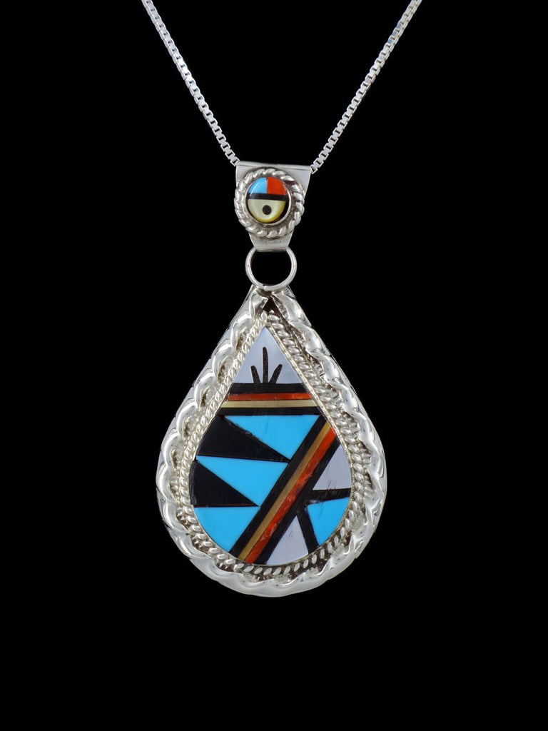 Turquoise Inlay Sterling Silver Zuni Pendant - PuebloDirect.com